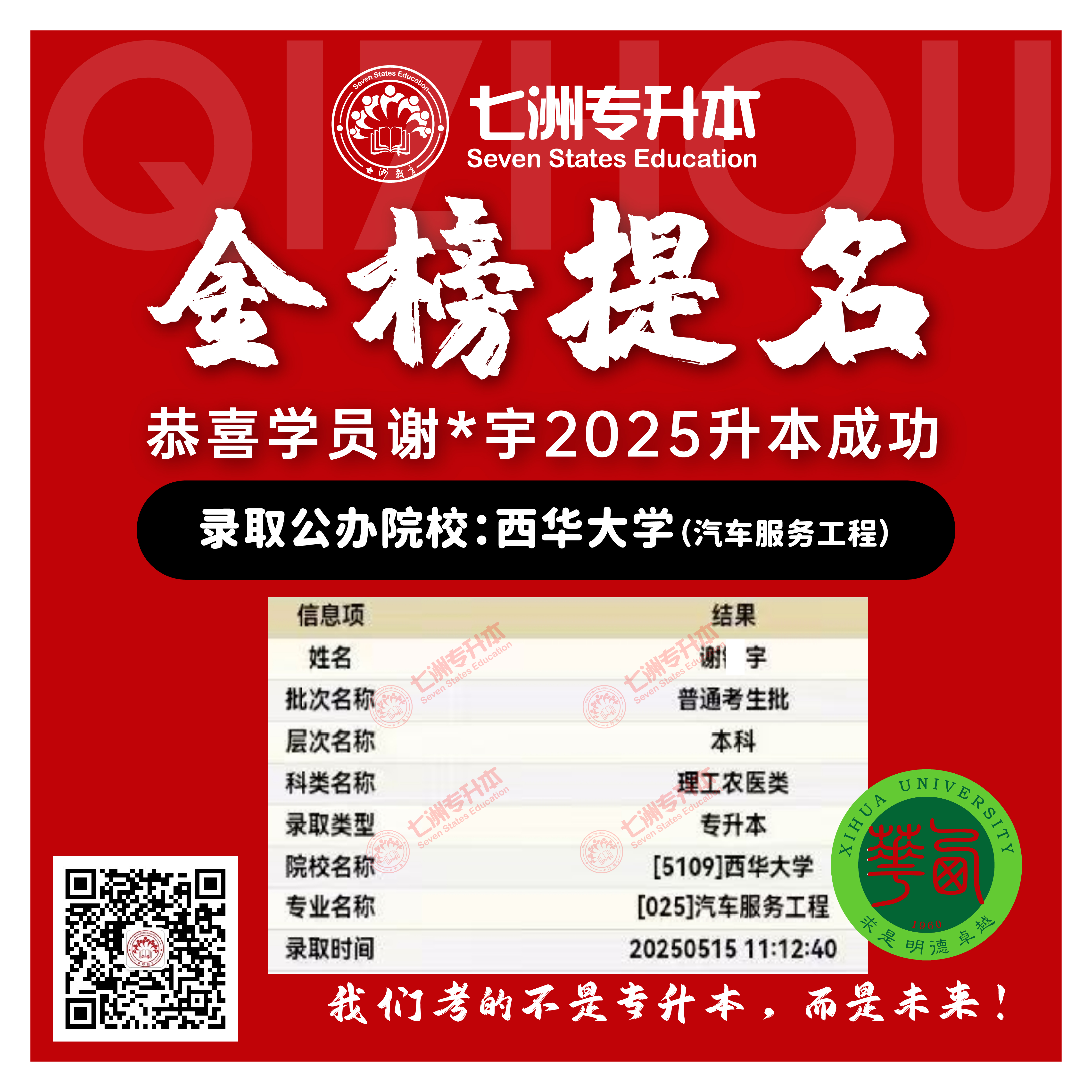 选择七洲，升本无忧！七洲教育学员2025年四川专升本普通批​公办院校录取霸屏来袭(第一波)