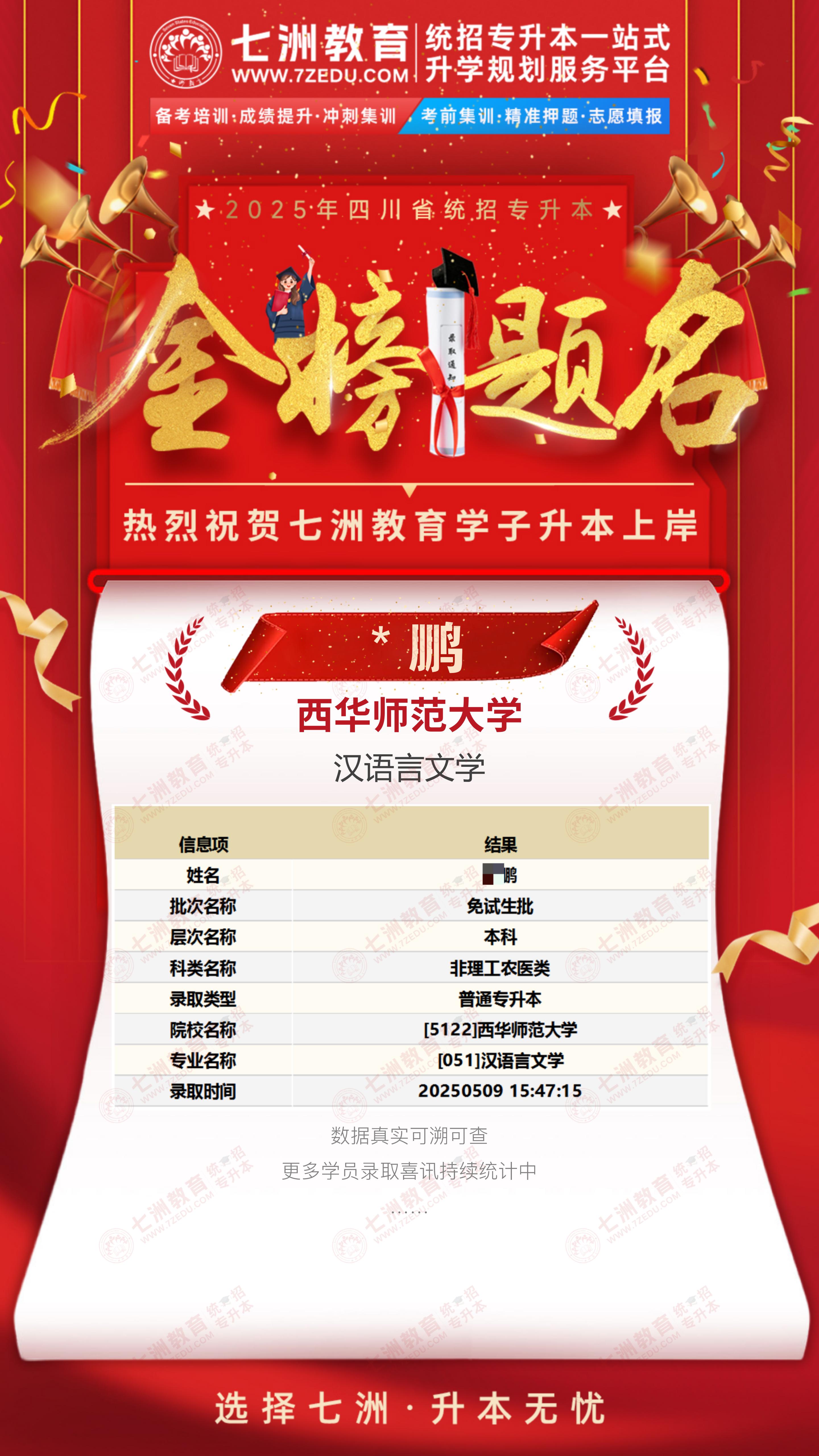 金榜题名，未来可期！七洲教育：2025年四川省统招专升本首批录取学员强势来袭