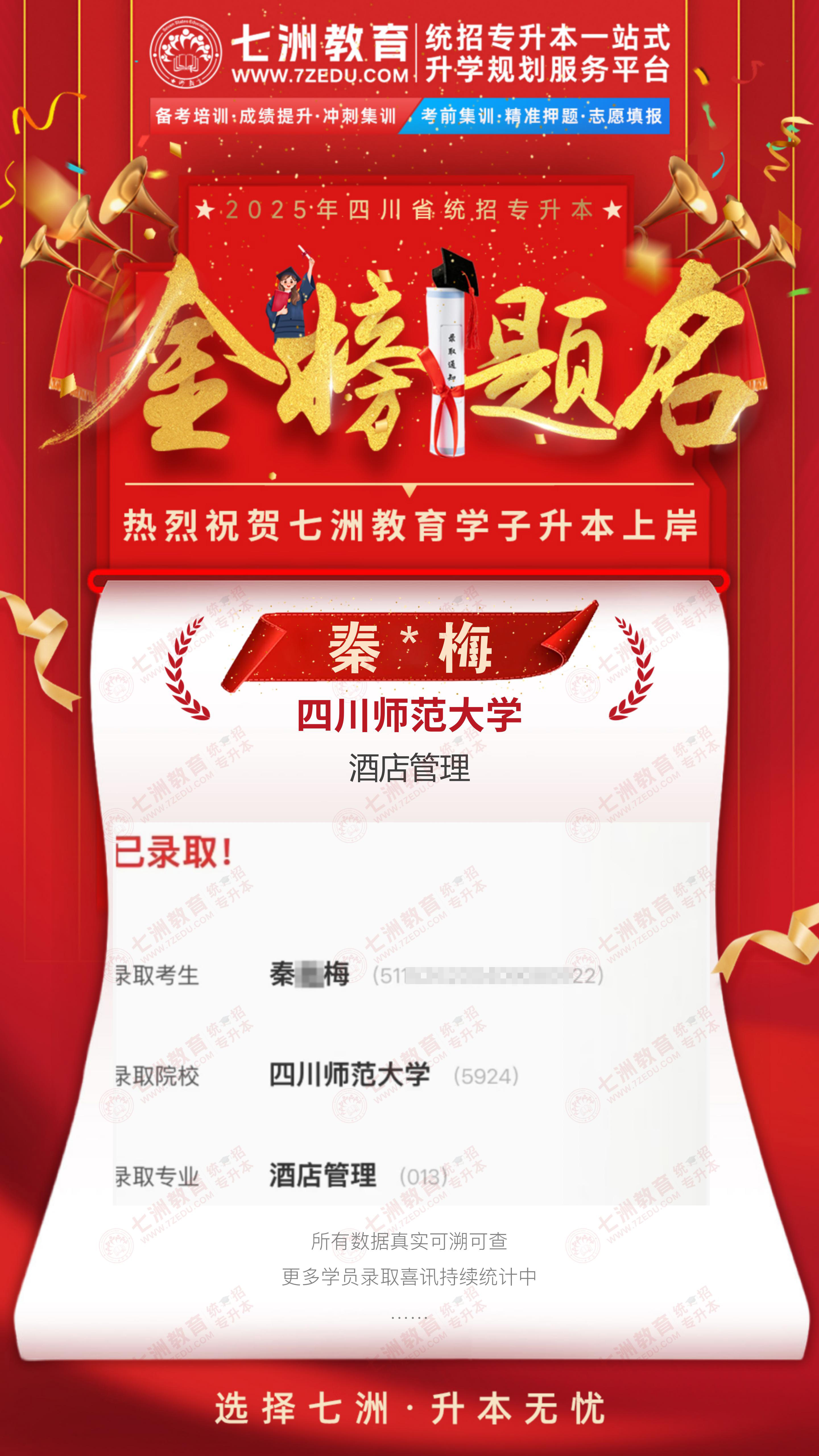 金榜题名，未来可期！七洲教育：2025年四川省统招专升本首批录取学员强势来袭