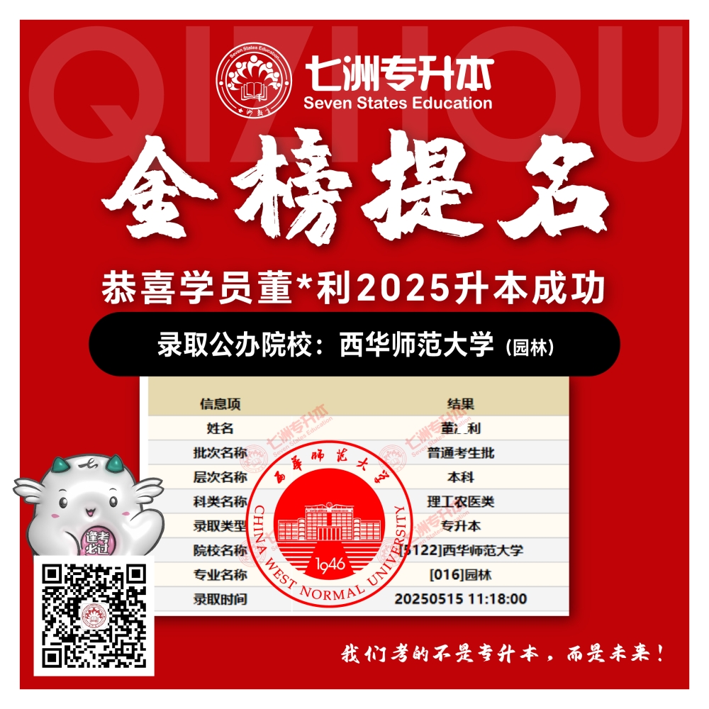 选择七洲，升本无忧！七洲教育学员2025年四川专升本普通批​公办院校录取霸屏来袭(第一波)