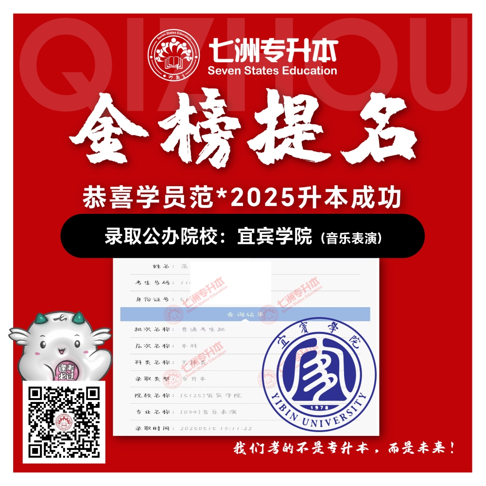 选择七洲，升本无忧！七洲教育学员2025年四川专升本普通批​公办院校录取霸屏来袭(第一波)