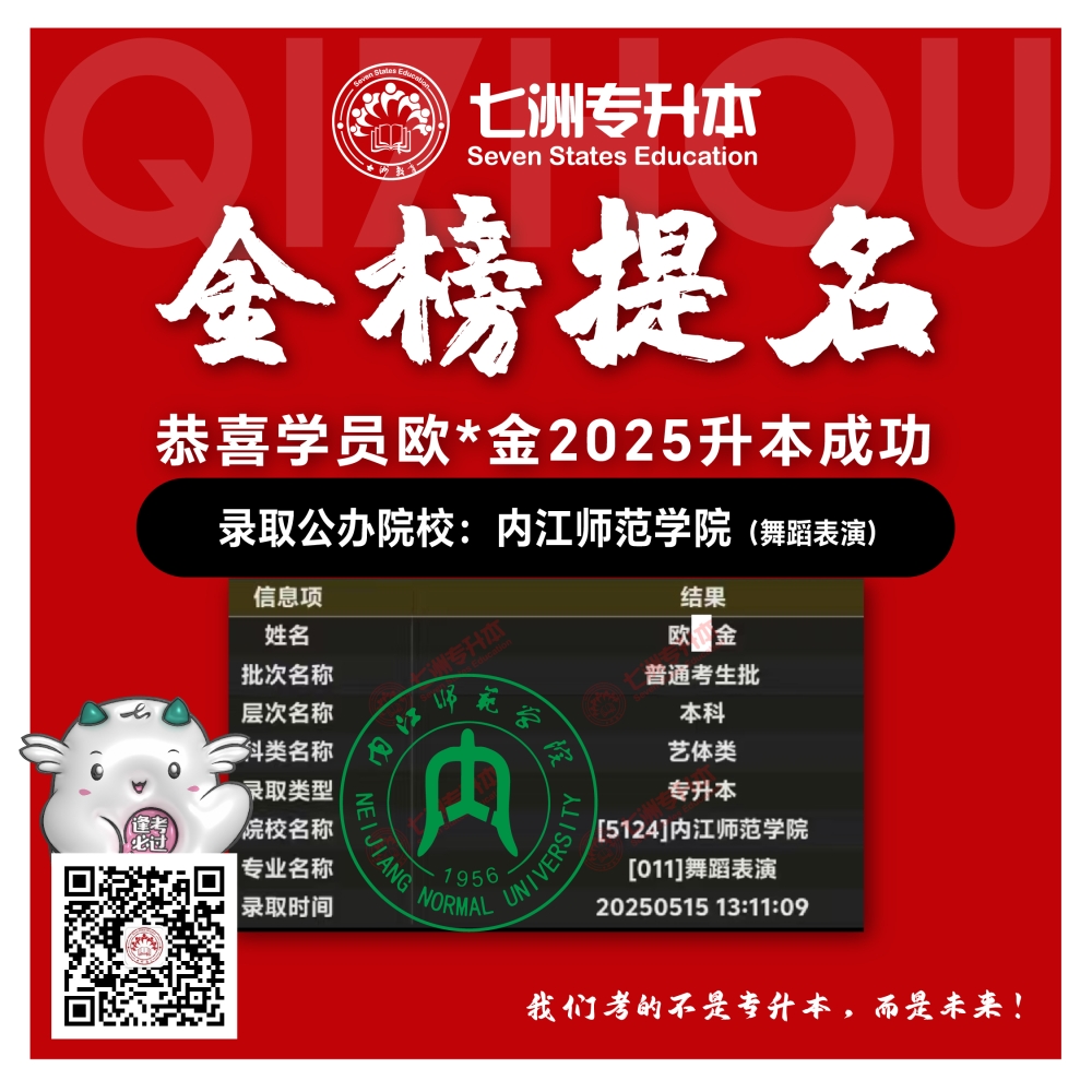 选择七洲，升本无忧！七洲教育学员2025年四川专升本普通批​公办院校录取霸屏来袭(第一波)